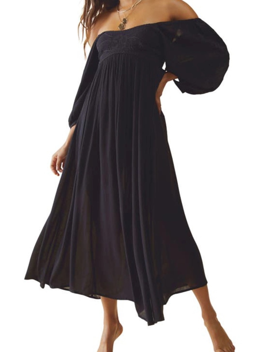 Free People Wedgewood Black Midi Dress Size XS